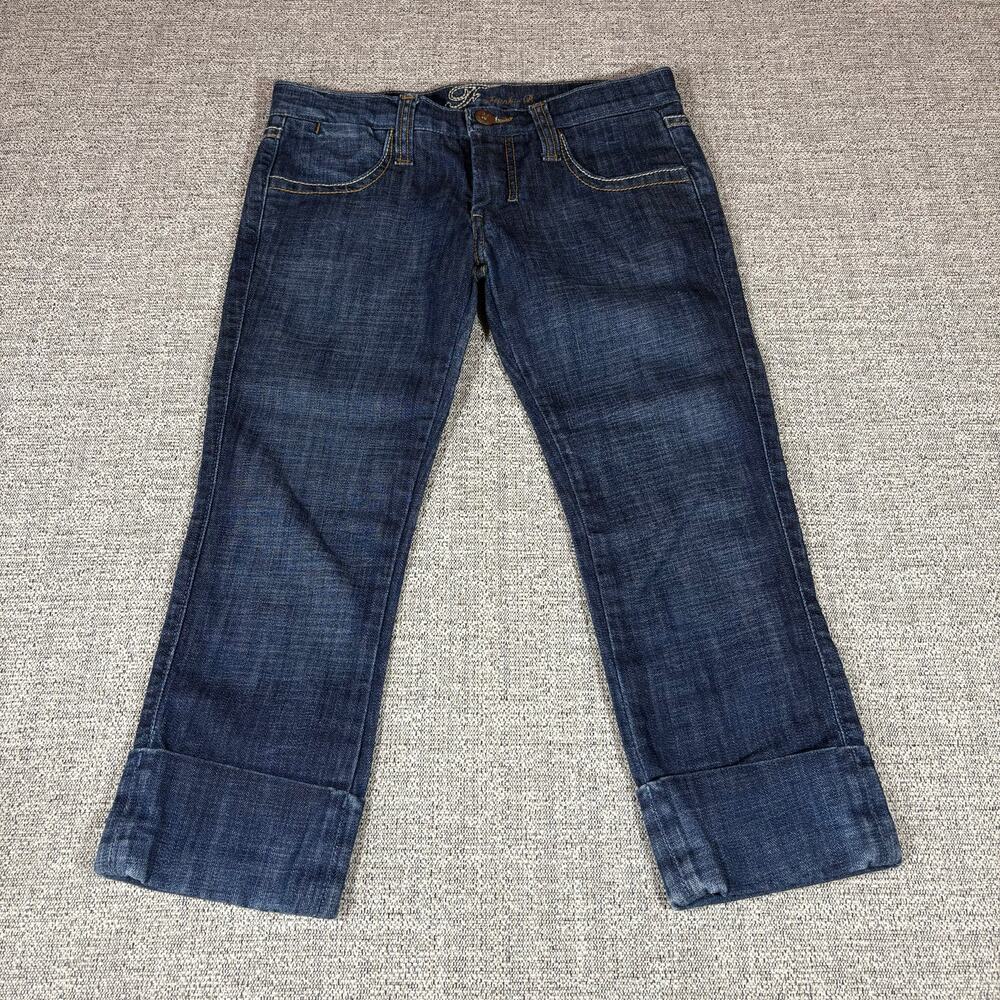 Frankie B Cuffed Crop Capri Jeans Sz 2 Distressed Stretch Cropped Denim